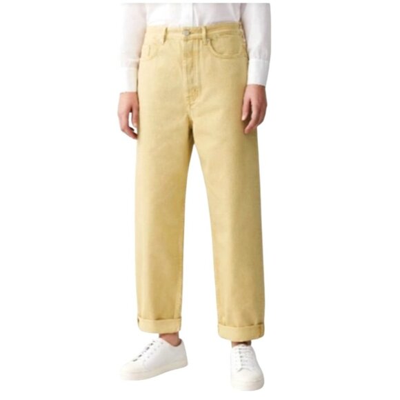 COS Jeans Women 26 Yellow Denim Cotton High Rise Button Fly Tapered Leg Colorful - Picture 1 of 13